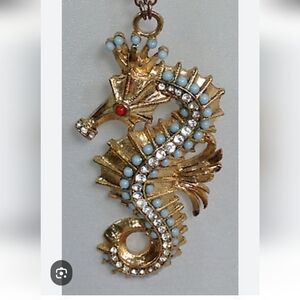Vintage Hattie Carnegie Figural Seahorse Goldtone Statement Pendant Rare